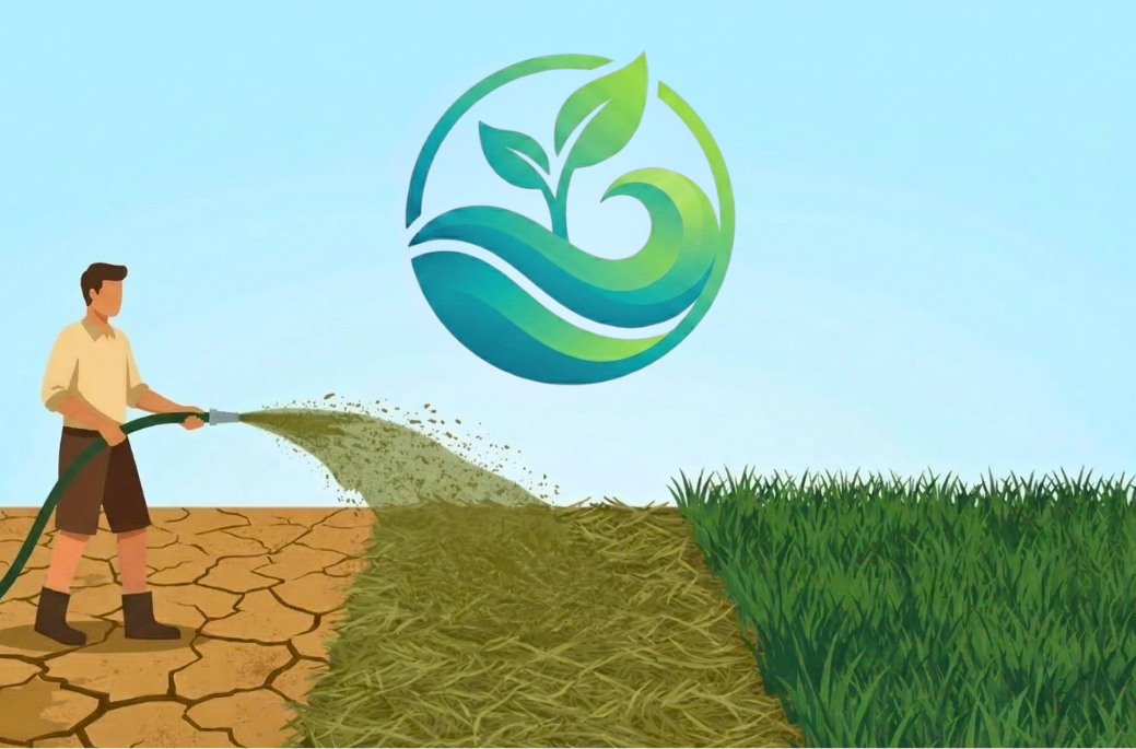 HydroVerde — terre aride transformée en pelouse verte